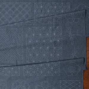 Blue Gray Sashiko  Traditional Panel #1