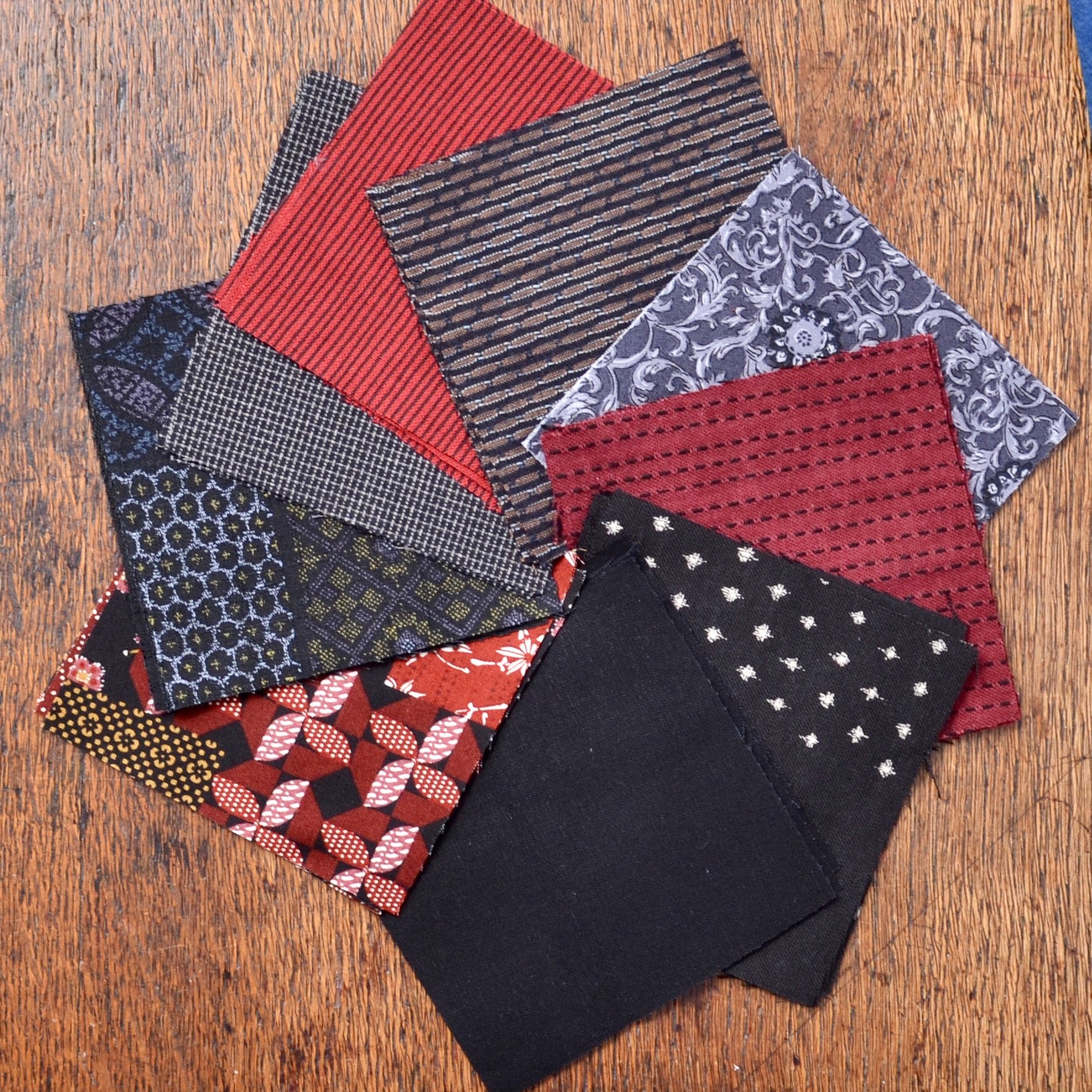 Black & Red Cut Fabric 4 1/2" squares