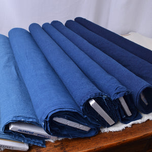 Botanical indigo cotton fabrics, hand dyed