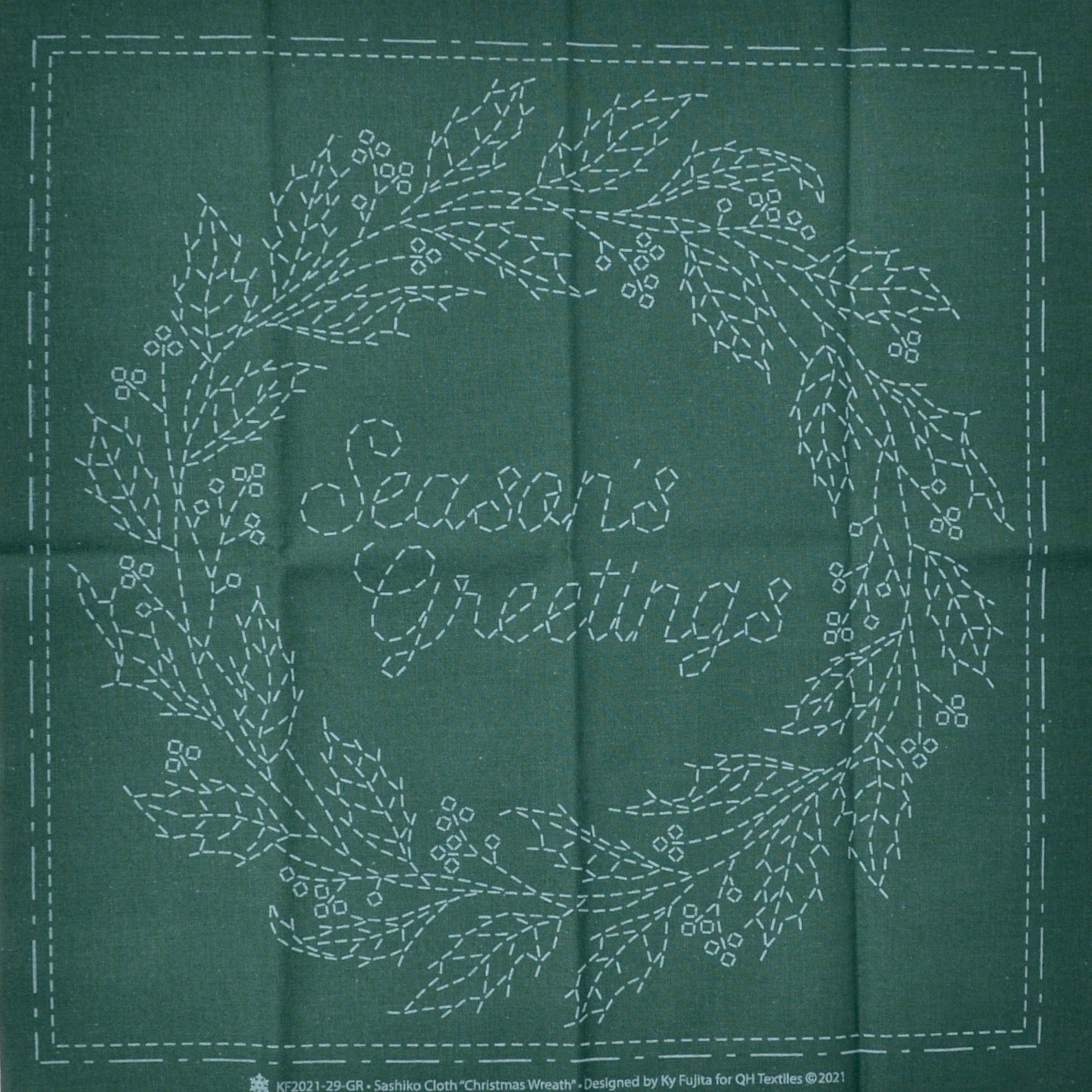 Christmas Wreath Sashiko Panel, Green