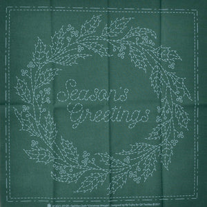 Christmas Wreath Sashiko Panel, Green