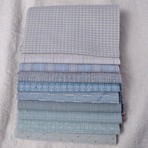 Dyed Yarn Cotton Fabrics, 10 Pieces 5" X 21", Blues