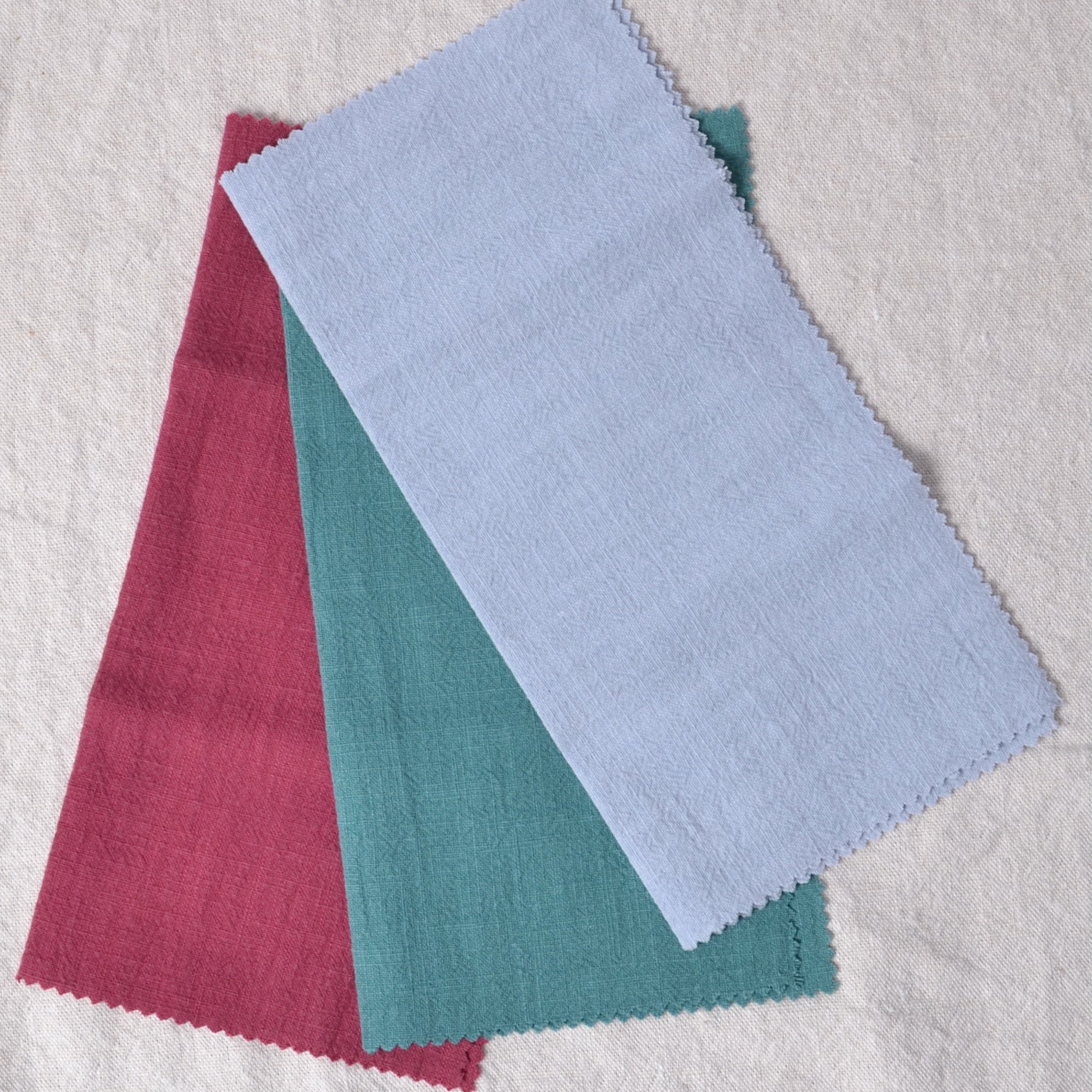 Ramie fabric raspberry, teal and sky