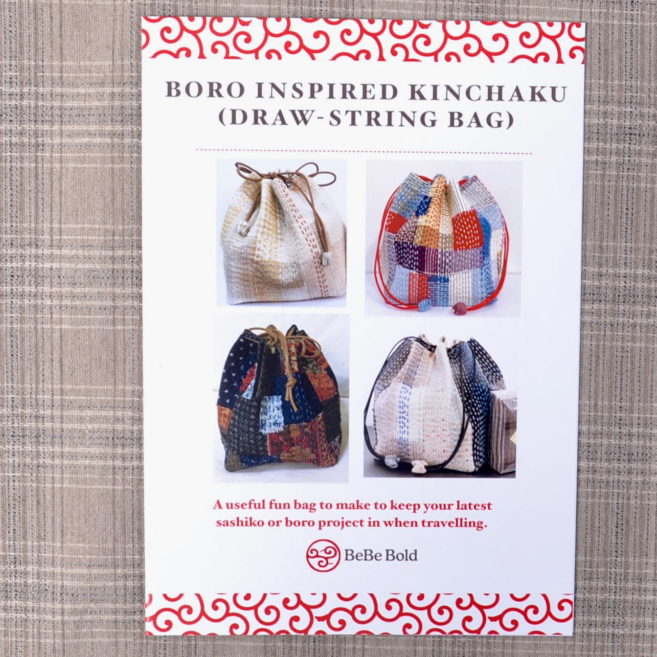 Boro Inspired Kinchaku (Drawstring Bag) Pattern - A Threaded Needle