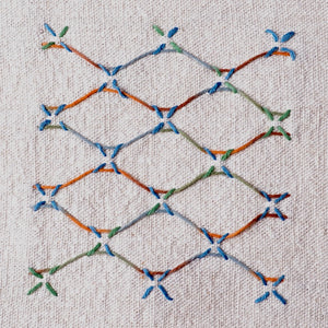 using only the crosses from the stencil, then weaving a variegated thread through those crosses  to get a Kuguri stitching