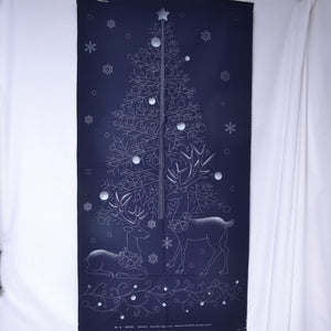 Woodland Christmas Sashiko Panel, Navy Cotton Background