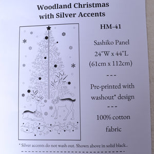 Woodland Christmas Sashiko Panel, Natural Cotton Background