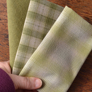 Dyed Yarn Cotton Fabric Bundle of 3,  Greens