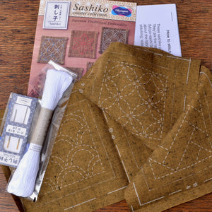 Sashiko Grab & Go Kit: Five Gold Coasters