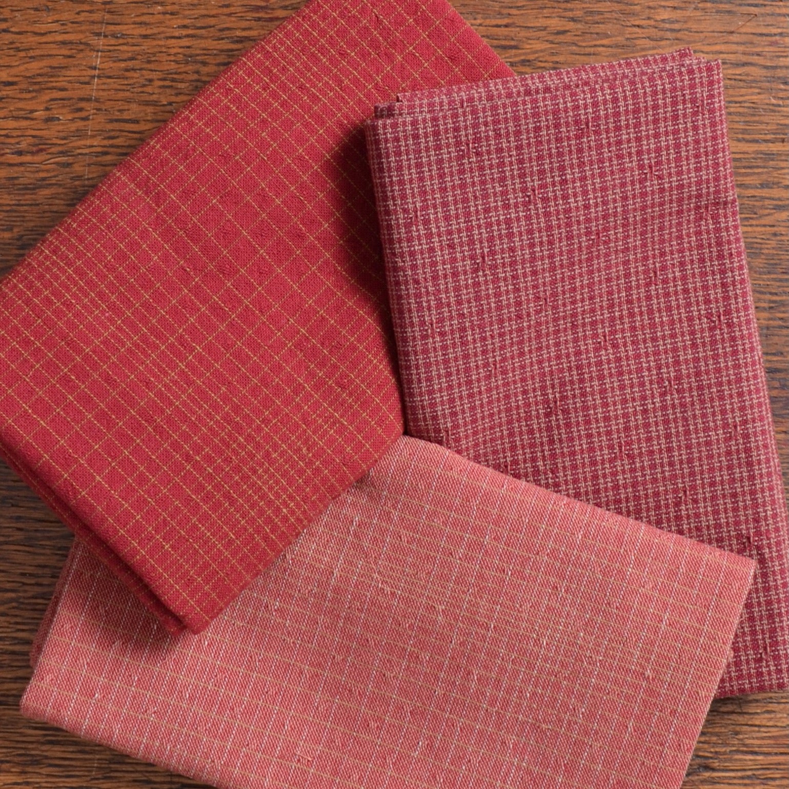 Dyed Yarn Cotton Fabric Bundle of 3,  Reds