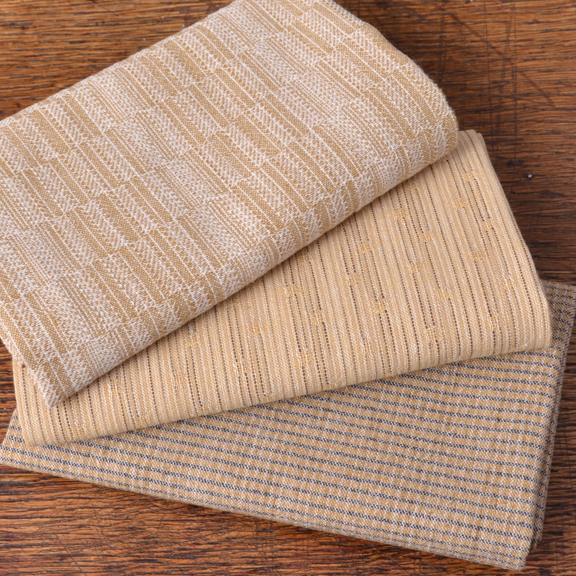 Dyed Yarn Cotton Fabric Bundle of 3,  Taupe Yellows