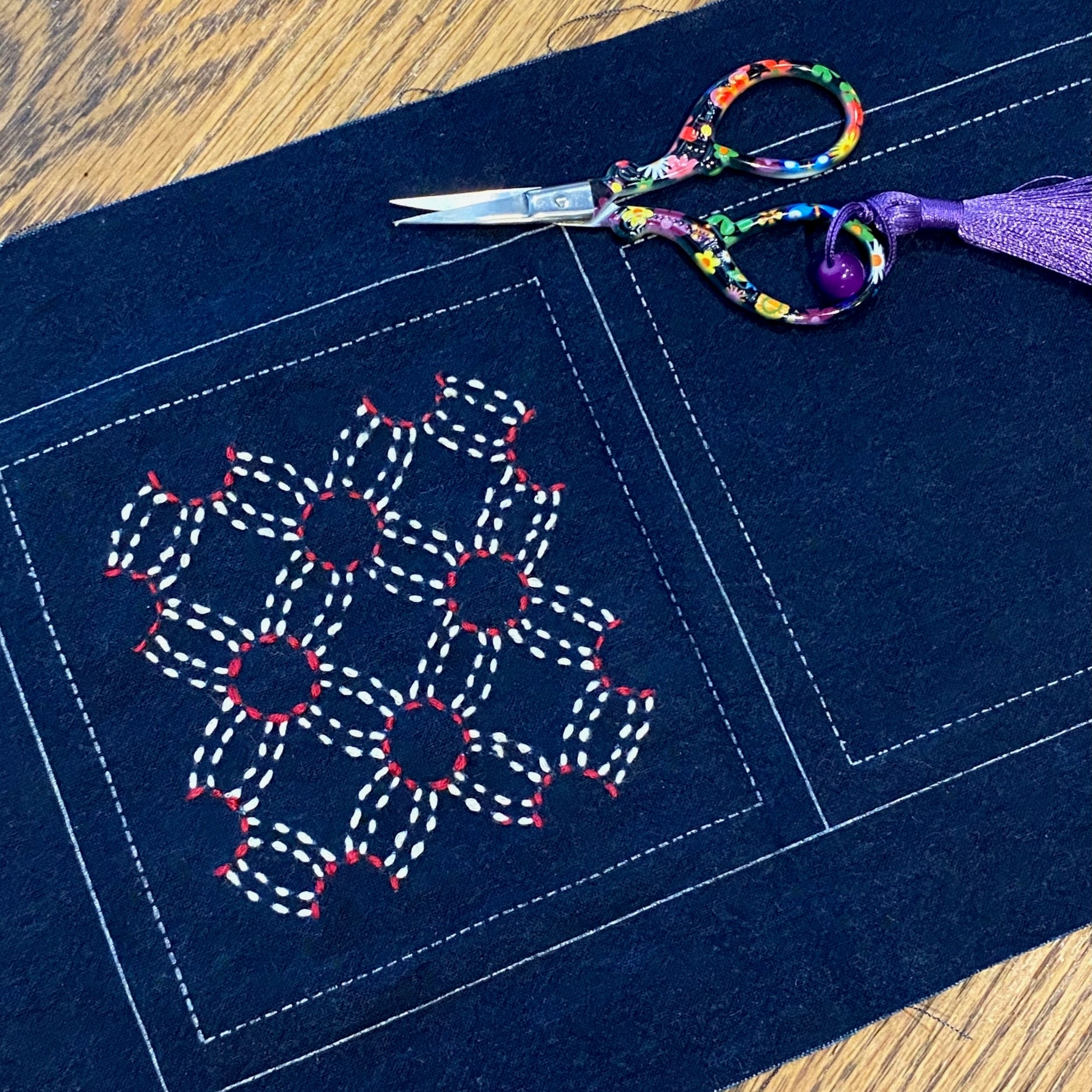 Sashiko Grab and Go Kit: Maru Shippo Coaster