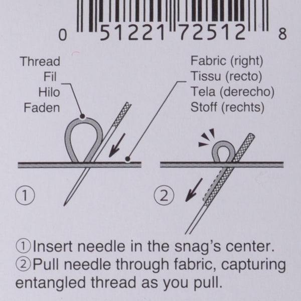 Mending needle, snag repair tool to catch snags