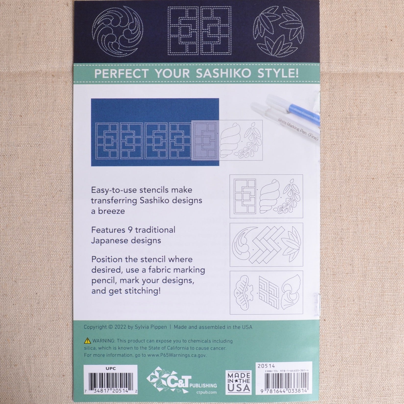 Sashiko Stencil - PC1057 - Four Star Block, Ginkgo Leaf & Samurai Arrows -  5